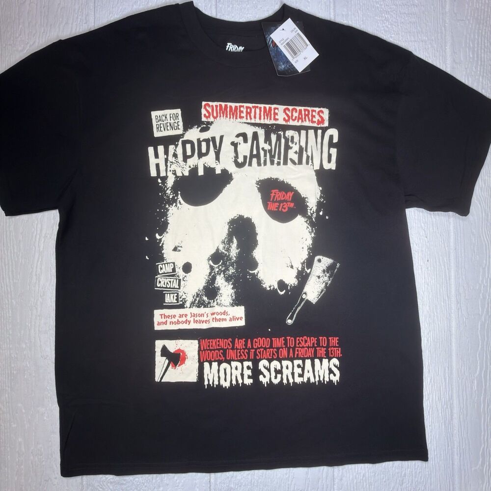 Friday the 13th Jason Voorhees T Shirt XL Black Happy Camping Horror Halloween
